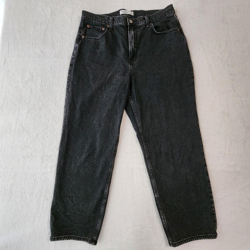 Abercrombie The Ankle Straight Jeans Womens 32 Black Denim Ultra High Rise Mom
